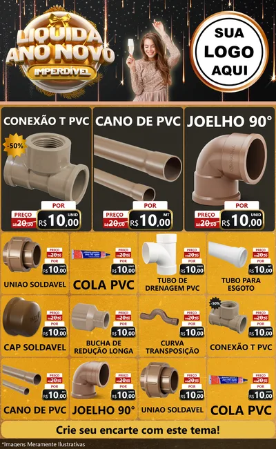 Modelo de Encarte para Encarte Grande com o tema Liquida Ano Novo Imperdível para Tubos e conexões