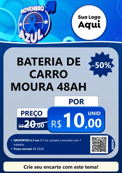 Modelo de Cartaz para Cartaz A4 Vertical com o tema Novembro Azul para Baterias Elétricas