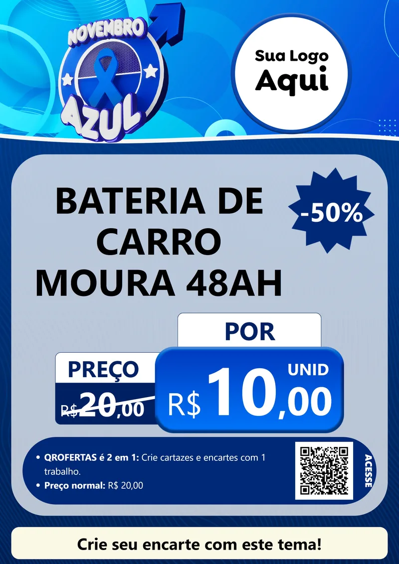 Modelo de Cartaz para Cartaz A4 Vertical com o tema Novembro Azul para Baterias Elétricas