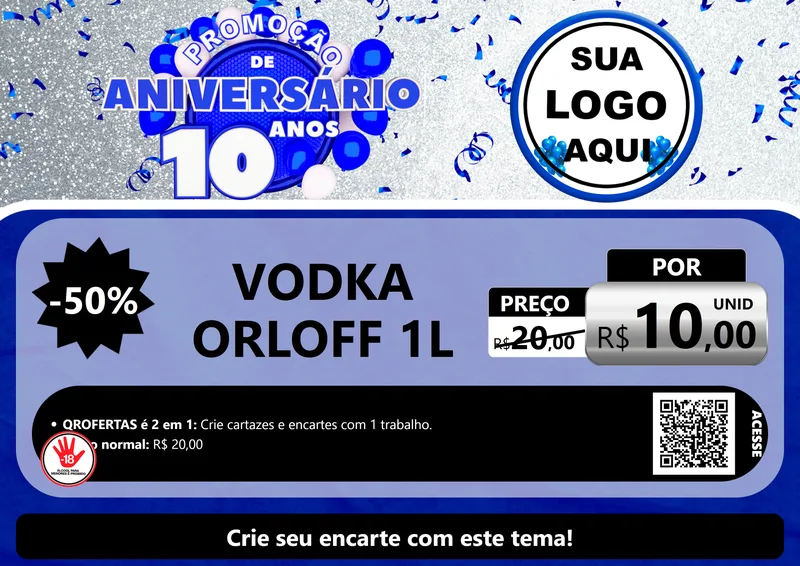 Modelo de Cartaz para Cartaz A4 Horizontal com o tema Promoção de Aniversário - 10 Anos para Distribuidora de bebidas
