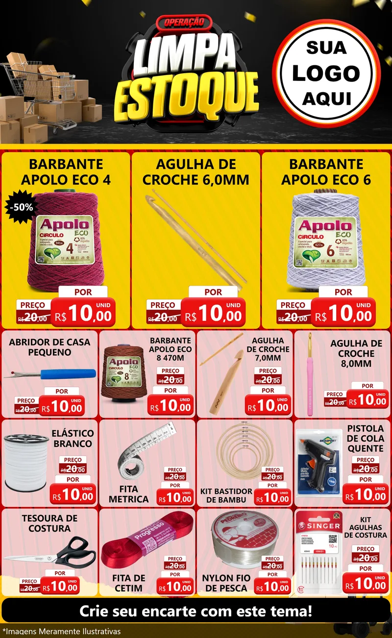 Modelo de Encarte para Encarte Grande com o tema Operação Limpa Estoque para Armarinho e Aviamentos