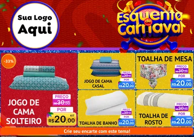 Modelo de Encarte para Encarte A4 Horizontal com o tema Esquenta de Carnaval para Cama, Mesa e Banho
