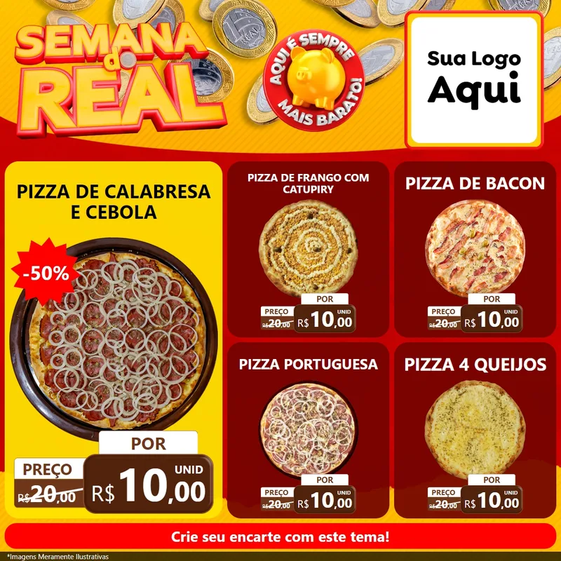 Modelo de Rede Social para Feed Facebook com o tema Semana do Real para Pizzaria