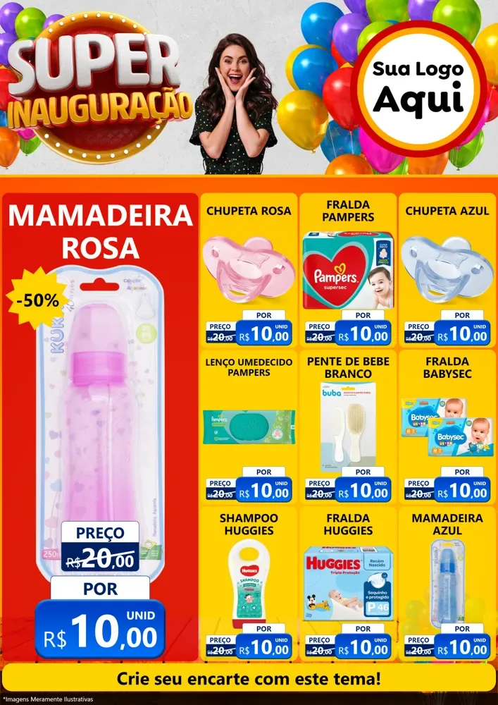 Modelo de Encarte para Encarte A4 Vertical com o tema Super Inauguração para Bebês