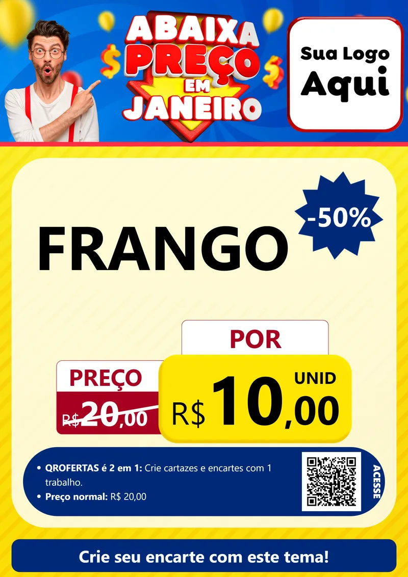 Modelo de Cartaz para Cartaz A4 Vertical com o tema Abaixa Preço em Janeiro para Assados
