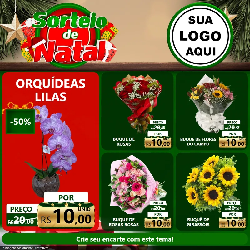 Modelo de Rede Social para Feed Facebook com o tema Sorteio de Natal para Floricultura e jardim