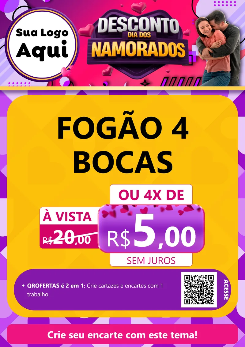 Modelo de Cartaz para Cartaz A4 Vertical com o tema Desconto Dia dos Namorados para Móveis e Eletro