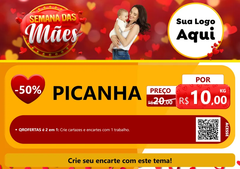 Modelo de Cartaz para Cartaz A4 Horizontal com o tema Semana das Mães para Açougue