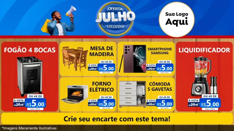 Modelo de TV para TV Horizontal com o tema Oferta Exclusiva, Julho para Móveis e Eletro