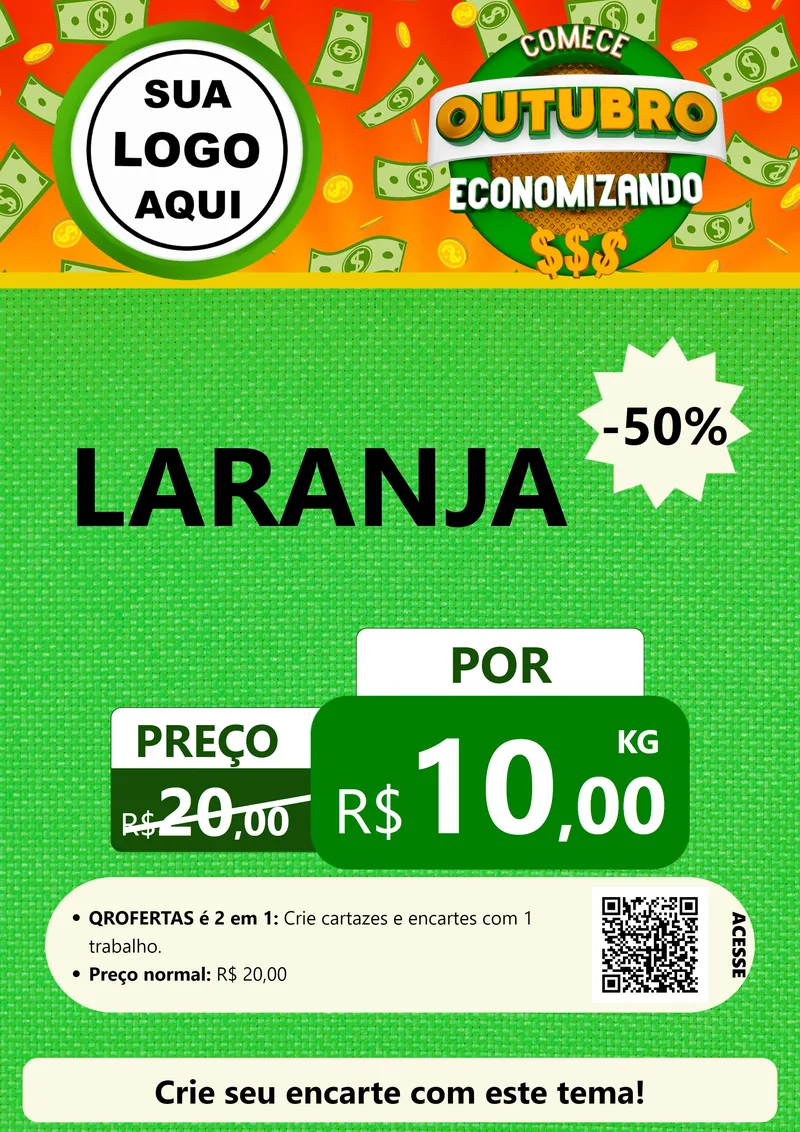 Modelo de Cartaz para Cartaz A4 Vertical com o tema Comece Outubro Economizando para Hortifrúti