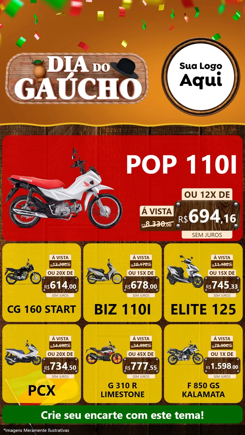Modelo de Rede Social para Stories com o tema Dia do Gaúcho para Concessionaria de Motos
