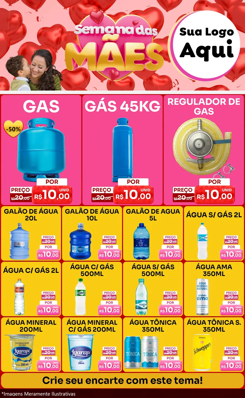 Modelo de Encarte para Encarte Grande com o tema Semana Das Mães para Água e gás