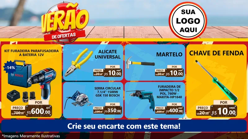 Modelo de TV para TV Horizontal com o tema Verão de Ofertas para Maquinas e Ferramentas