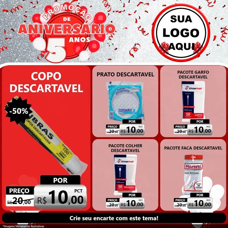 Modelo de Rede Social para Feed Facebook com o tema Promoção de Aniversário - 5 Anos para Embalagens