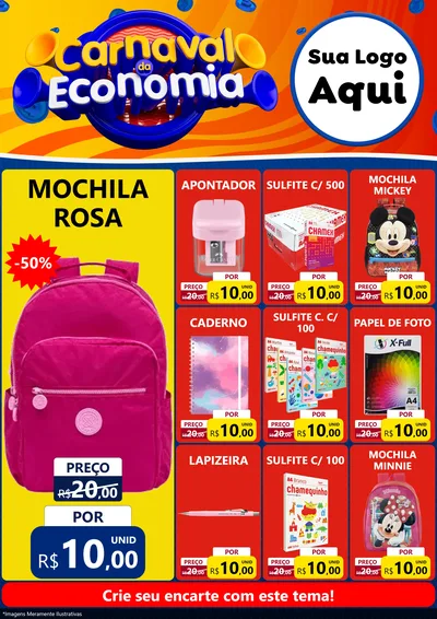 Modelo de Encarte para Encarte A4 Vertical com o tema Carnaval da Economia para Papelaria