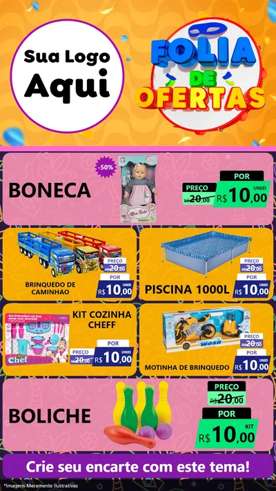 Modelo de TV para TV Vertical com o tema Folia de Ofertas para Brinquedos