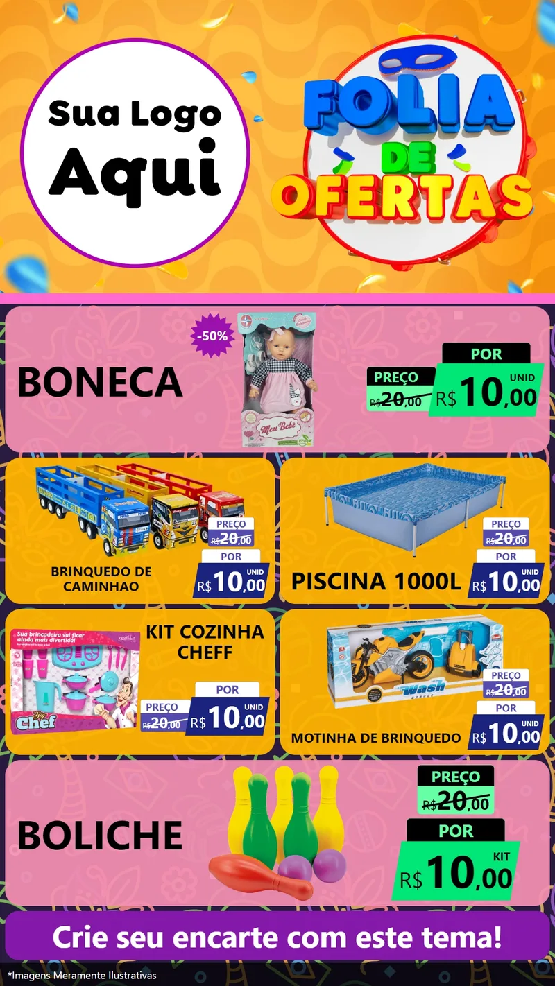 Modelo de TV para TV Vertical com o tema Folia de Ofertas para Brinquedos