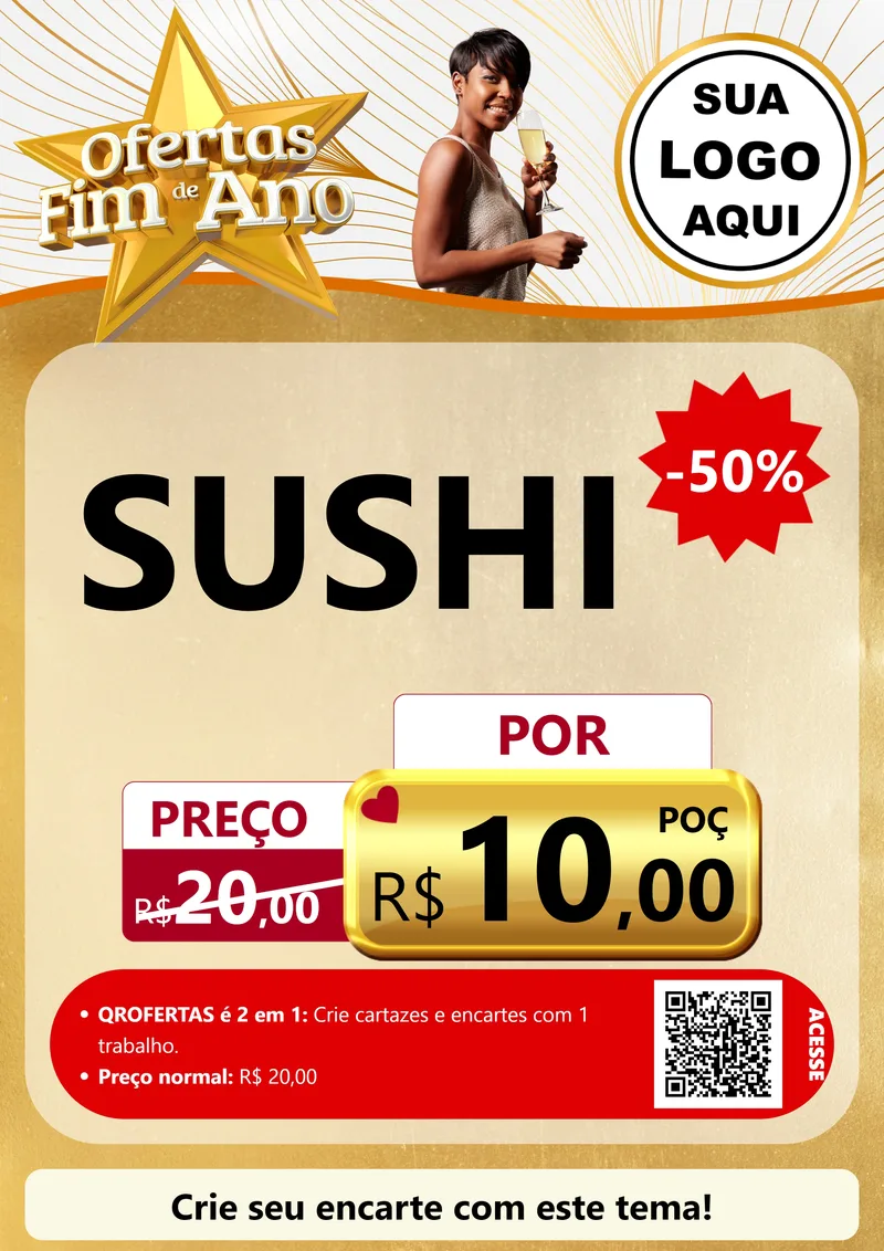 Modelo de Cartaz para Cartaz A4 Vertical com o tema Ofertas Fim de Ano para Comida japonesa