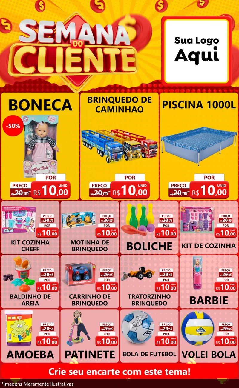 Modelo de Encarte para Encarte Grande com o tema Semana do Cliente para Brinquedos