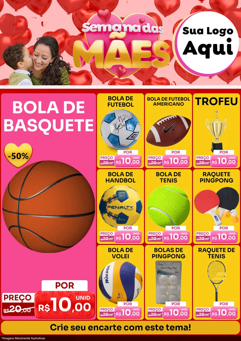 Modelo de Encarte para Encarte A4 Vertical com o tema Semana Das Mães para Artigos Esportivos