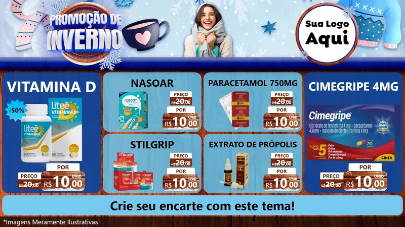 Modelo de TV para TV Horizontal com o tema Promoção de Inverno para Farmácia