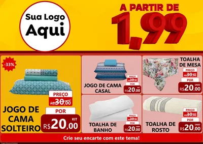 Modelo de Encarte para Encarte A4 Horizontal com o tema A Partir de Um e Noventa e Nove - 1,99 para Cama, Mesa e Banho