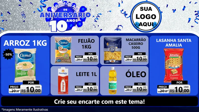 Modelo de TV para TV Horizontal com o tema Promoção de Aniversário - 10 Anos para Supermercado