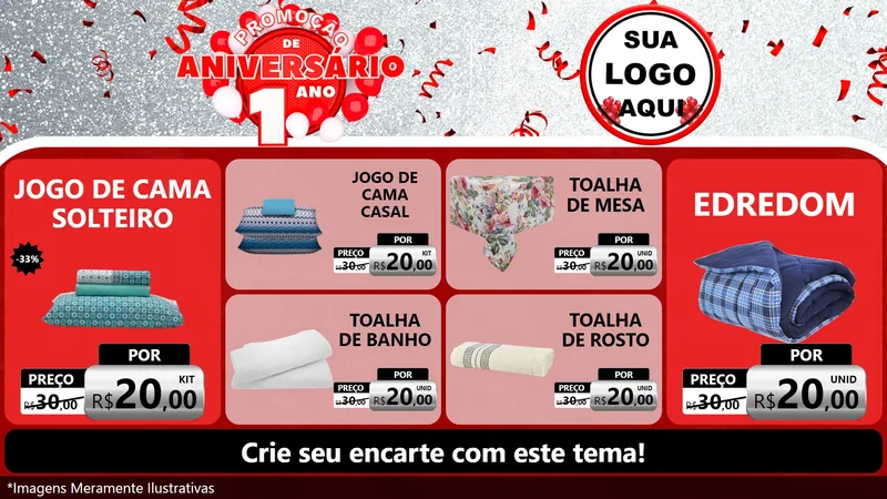 Modelo de TV para TV Horizontal com o tema Promoção de Aniversário - 1 Ano para Cama, Mesa e Banho