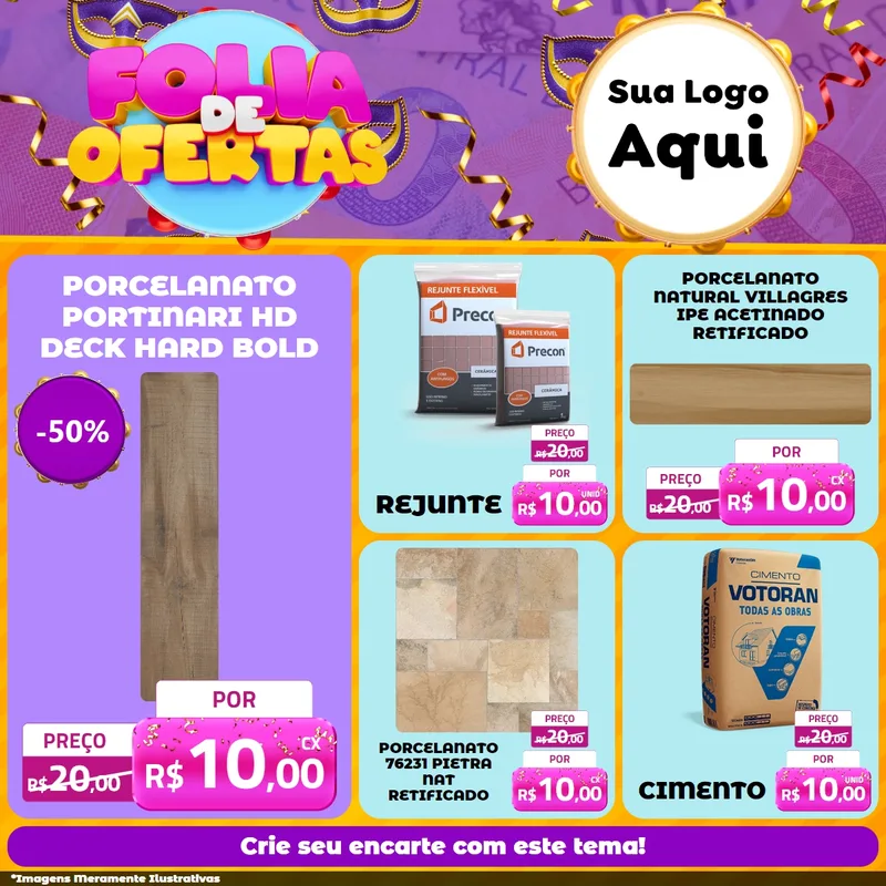 Modelo de Rede Social para Feed Facebook com o tema Folia de Ofertas para Pisos e revestimentos