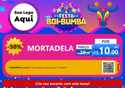Modelo de Cartaz para Cartaz A4 Horizontal com o tema Festa Boi-Bumbá para Frios e Laticínios