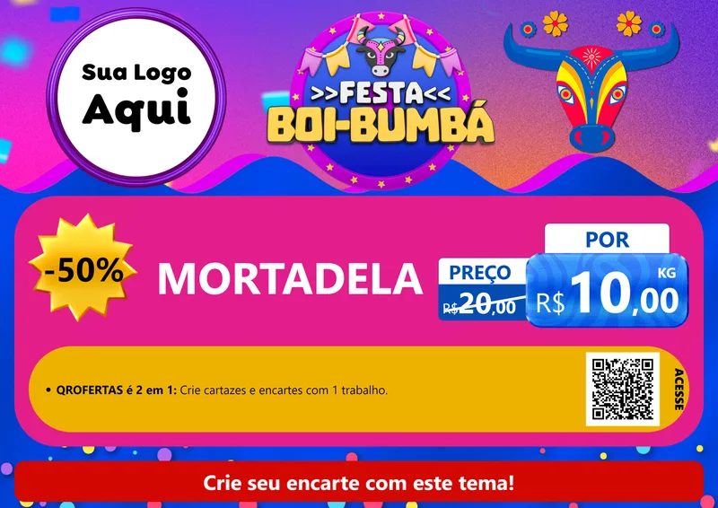 Modelo de Cartaz para Cartaz A4 Horizontal com o tema Festa Boi-Bumbá para Frios e Laticínios