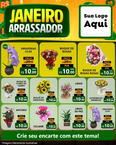 Modelo de Rede Social para Feed Instagram com o tema Janeiro Arrasador para Floricultura e jardim