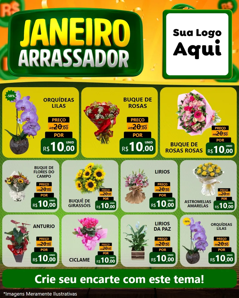 Modelo de Rede Social para Feed Instagram com o tema Janeiro Arrasador para Floricultura e jardim