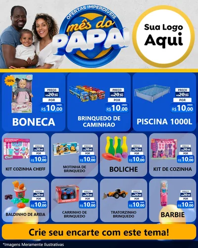 Modelo de Rede Social para Feed Instagram com o tema Ofertas Imperdíveis Mês Do Papai para Brinquedos