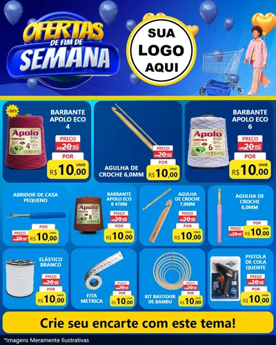 Modelo de Rede Social para Feed Instagram com o tema Ofertas de Fim de Semana para Armarinho e Aviamentos