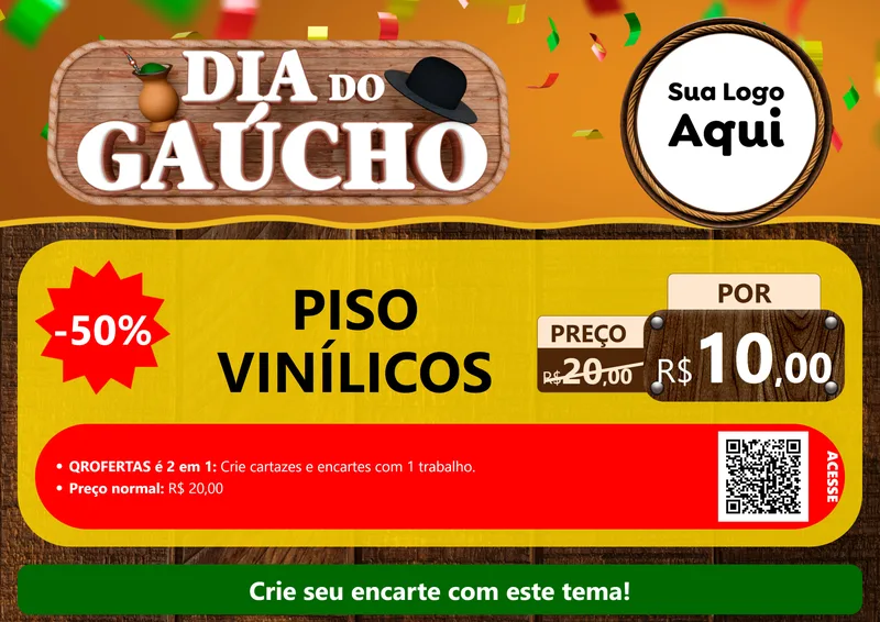 Modelo de Cartaz para Cartaz A4 Horizontal com o tema Dia do Gaúcho para Material para Construção
