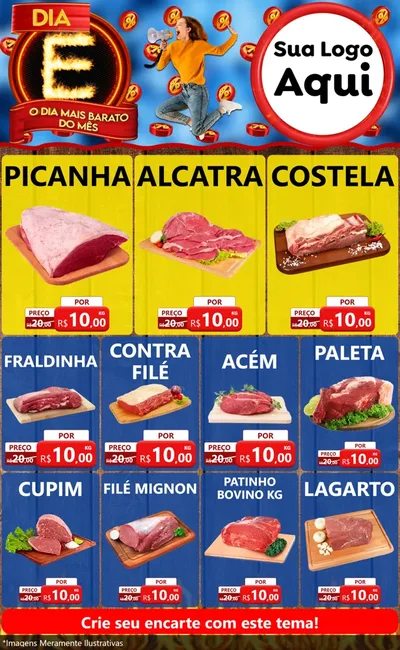Modelo de Encarte para Encarte Grande com o tema Dia E - O Dia Mais Barato Do Mês para Açougue