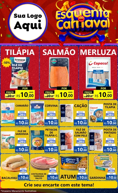 Modelo de Encarte para Encarte Grande com o tema Esquenta de Carnaval para Peixaria