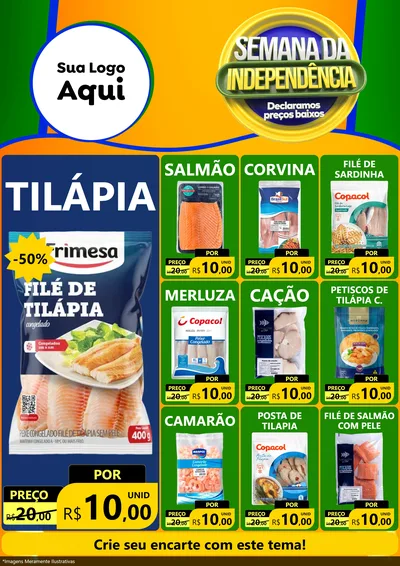 Modelo de Encarte para Encarte A4 Vertical com o tema Semana da Independência Declaramos Preços Baixos para Peixaria