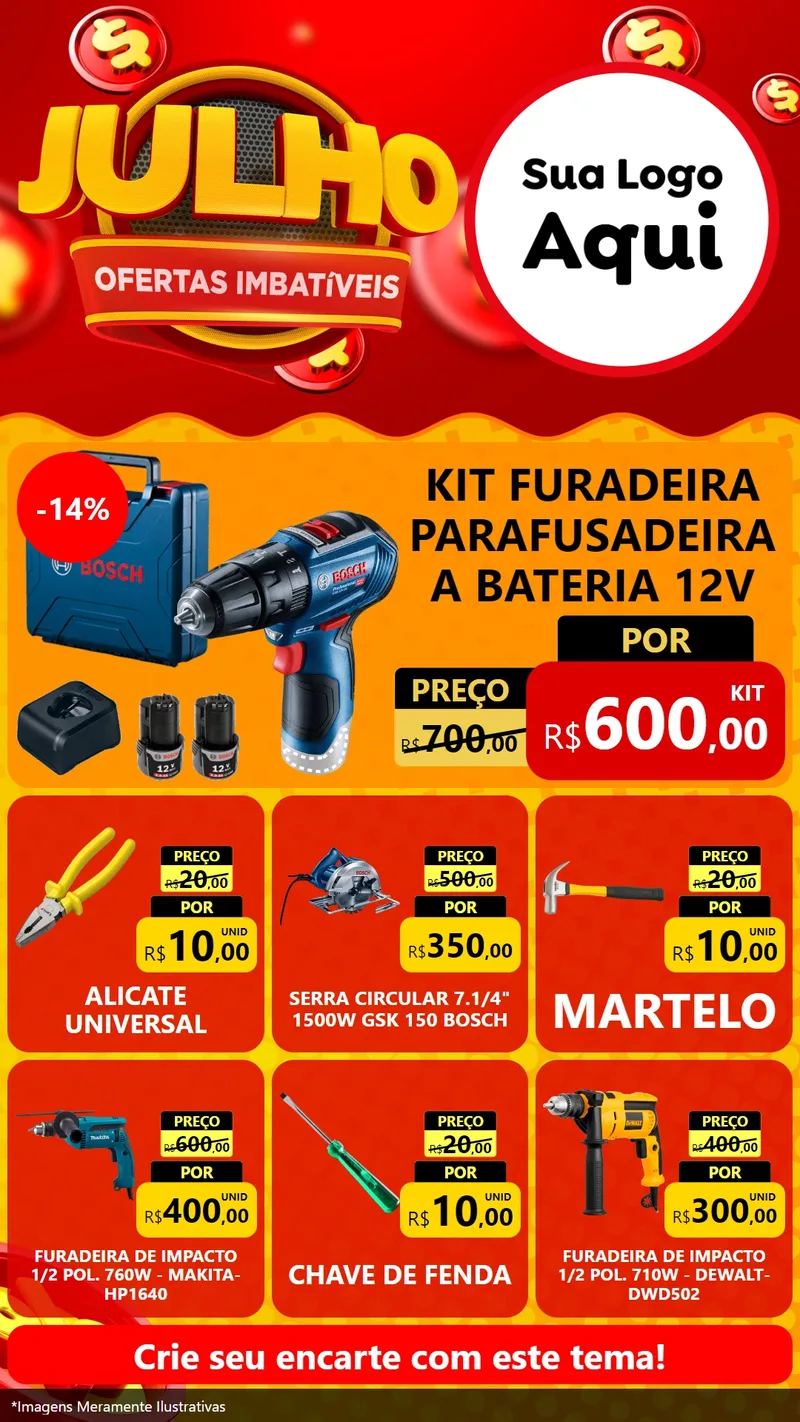 Modelo de Rede Social para Stories com o tema Julho Ofertas Imbatíveis para Maquinas e Ferramentas