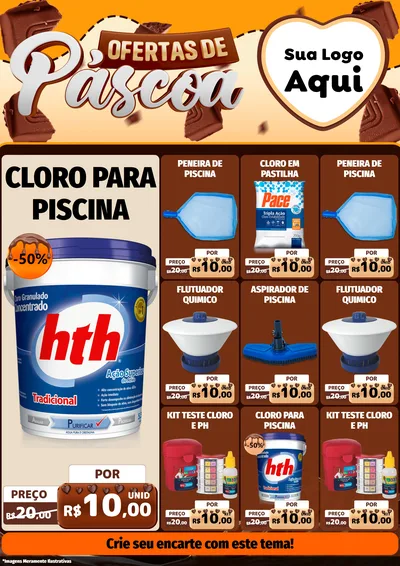 Modelo de Encarte para Encarte A4 Vertical com o tema Ofertas de Páscoa para Produtos para Piscina