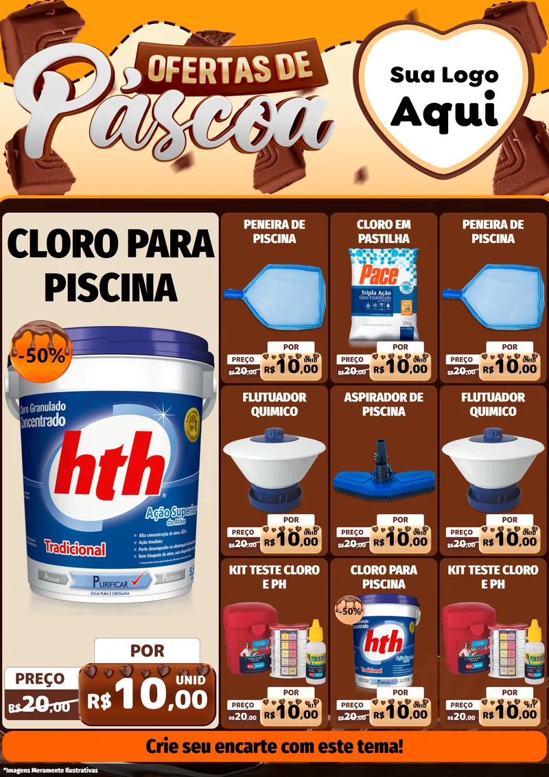 Modelo de Encarte para Encarte A4 Vertical com o tema Ofertas de Páscoa para Produtos para Piscina