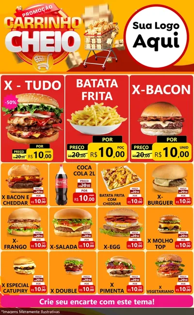 Modelo de Encarte para Encarte Grande com o tema Promoção carrinho cheio para Hamburgueria