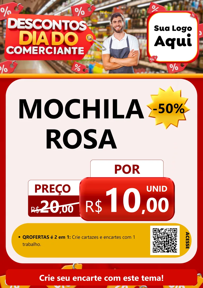Modelo de Cartaz para Cartaz A4 Vertical com o tema Descontos Dia do Comerciante para Papelaria