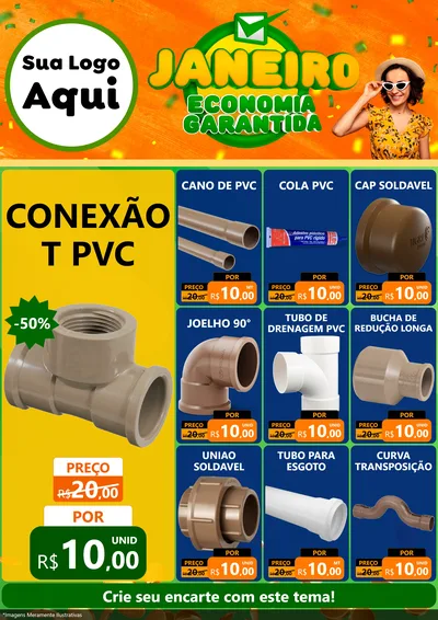 Modelo de Encarte para Encarte A4 Vertical com o tema Janeiro - Economia Garantida para Tubos e conexões