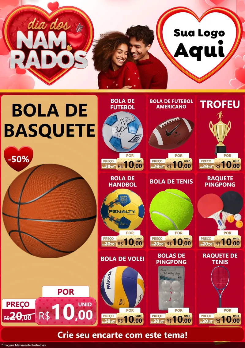 Modelo de Encarte para Encarte A4 Vertical com o tema Dia dos Namorados para Artigos Esportivos