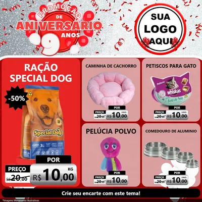 Modelo de Rede Social para Feed Facebook com o tema Promoção de Aniversário - 9 Anos para Pet Shop