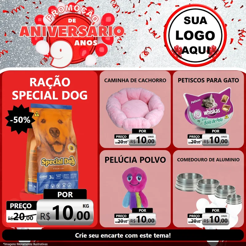 Modelo de Rede Social para Feed Facebook com o tema Promoção de Aniversário - 9 Anos para Pet Shop