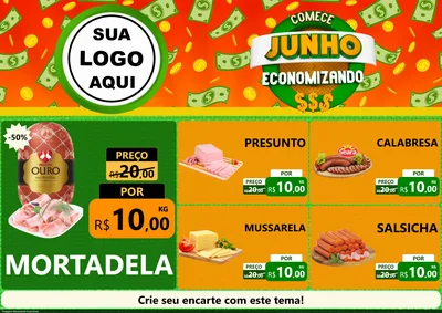 Modelo de Encarte para Encarte A4 Horizontal com o tema Comece Junho Economizando para Frios e Laticínios