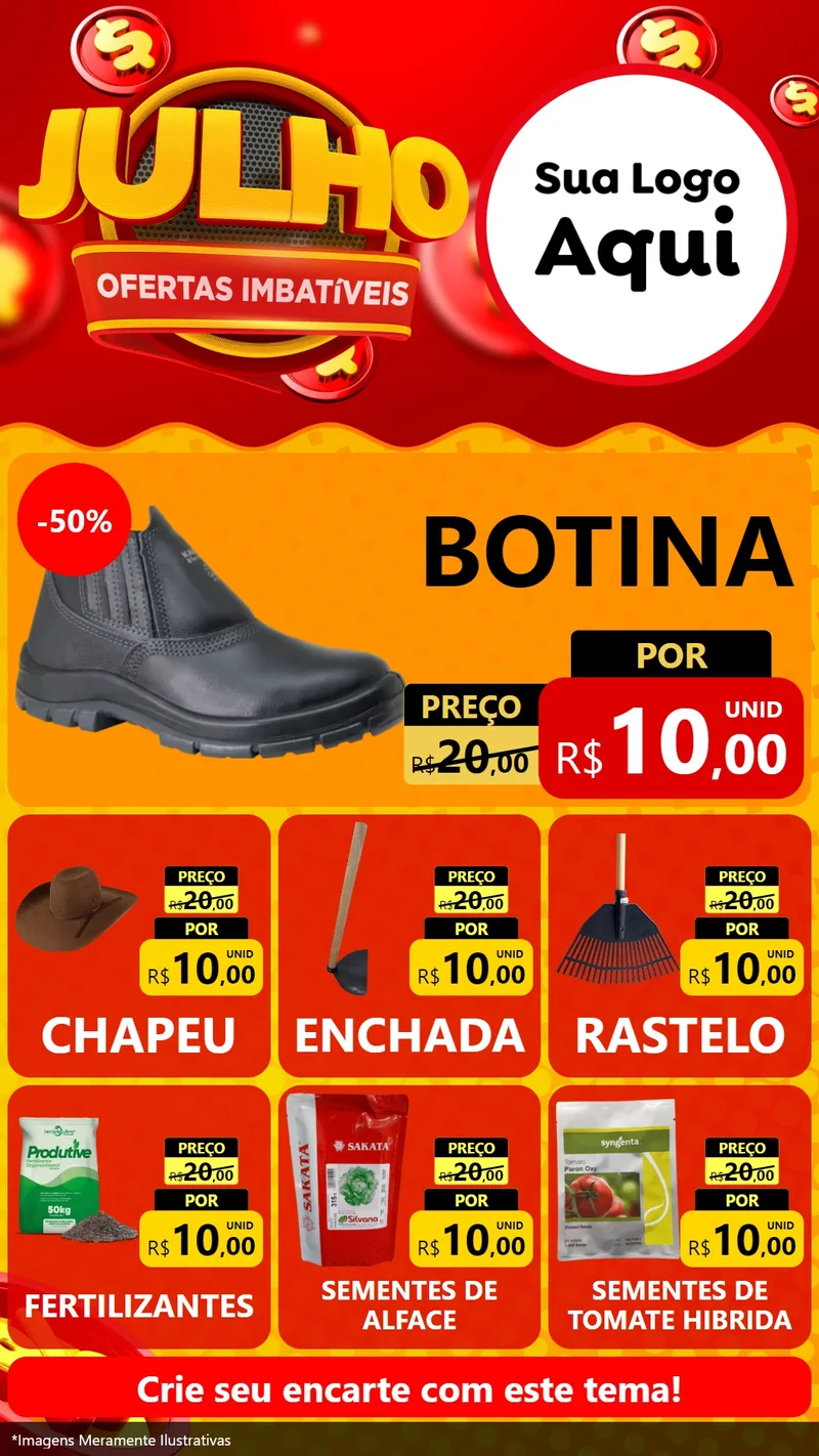Modelo de Rede Social para Stories com o tema Julho Ofertas Imbatíveis para Agropecuária
